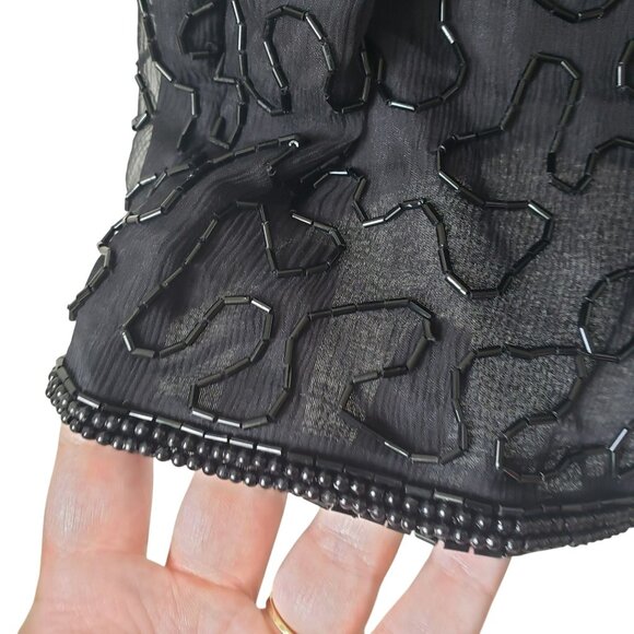 Vintage Sweelo Beaded Sequin Dress 80s Prom Cocktail Black Rainbow Glam Fancy - Picture 9 of 15